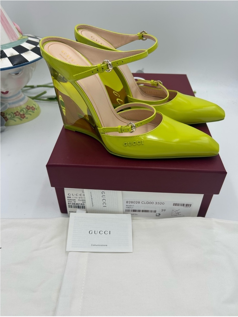 SOLD !!!!! Women’s Gucci CHRISTY 110 patent leather wedge mules size 39 - Picture 5 of 11